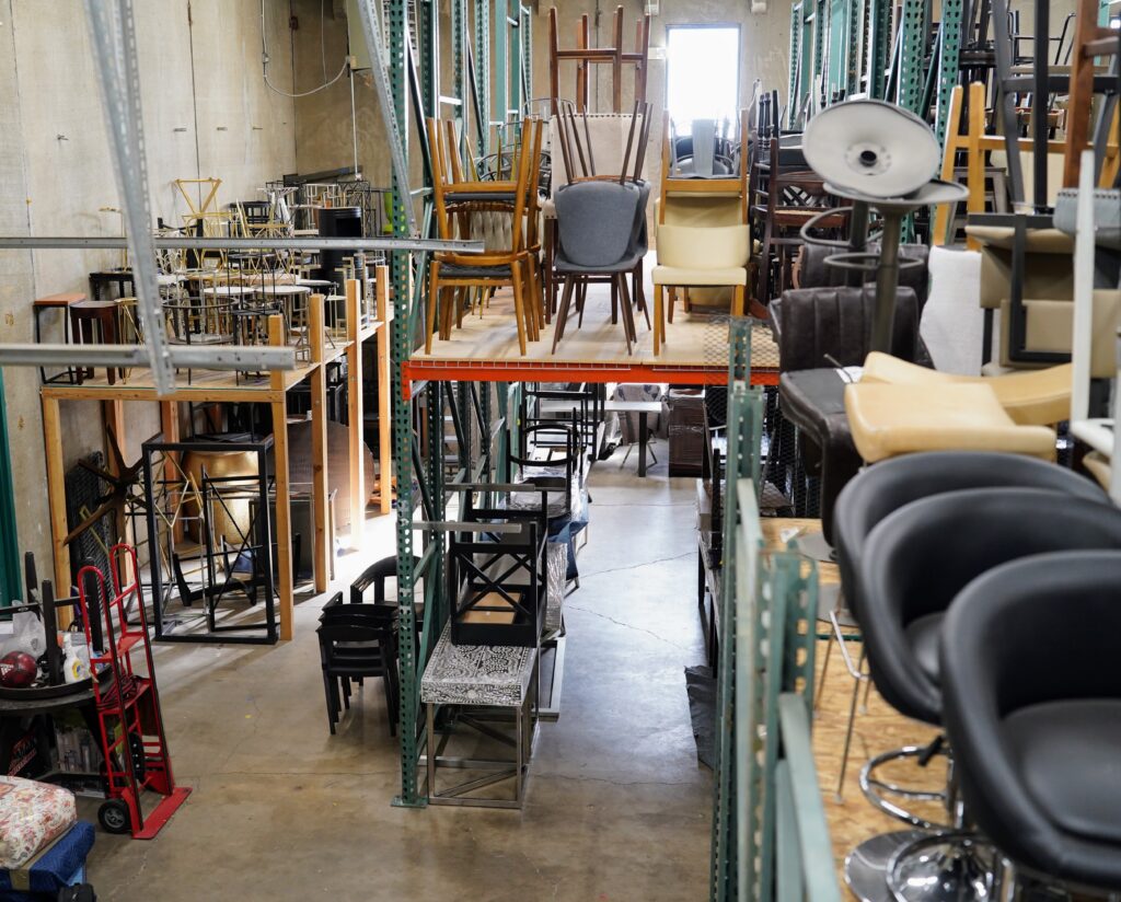 warehouse with household items for staging a home. 